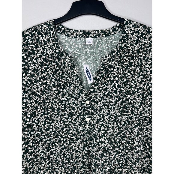 Old Navy Oversized Split-Neck Blouse In Floral Print Green & White Size Large - Picture 10 of 12